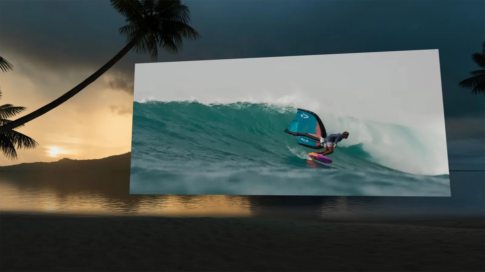 A large video window open inside an immersive Apple Vision Pro Environment
